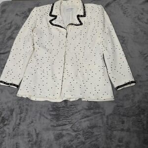 Bloomingdales Tweed Blazer Size 12 Beige Polka Dots Classic Chic Old Money